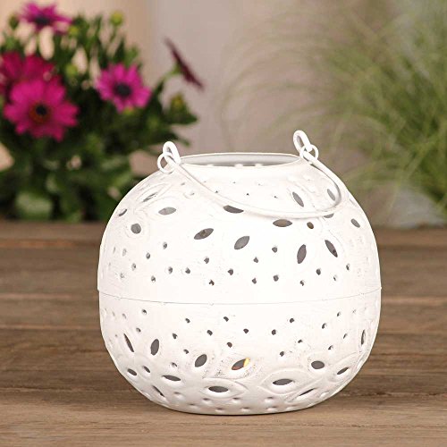 Windlicht weiss Laterne Shabby Gartenlaterne rund Teelicht Kugel PILVI 2 Grössen (L = ø 14,5cm/H 15,5cm) - 4