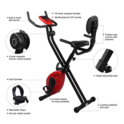 Finether X-Bike Heimfahrrad Heimtrainer Fitness-Fahrrad Standfahrrad Trimmrad Trainingsrad Fahrradtrainer mit Rückenlehne LCD-Monitor und Pulssensoren 8-Stufen Magnetwiderstand Sportgerät / Trainingsgerät/Fitnessgerät für zuhause zum Abnehmen Ausdauertraining höhenverstellbar klappbar. - 5