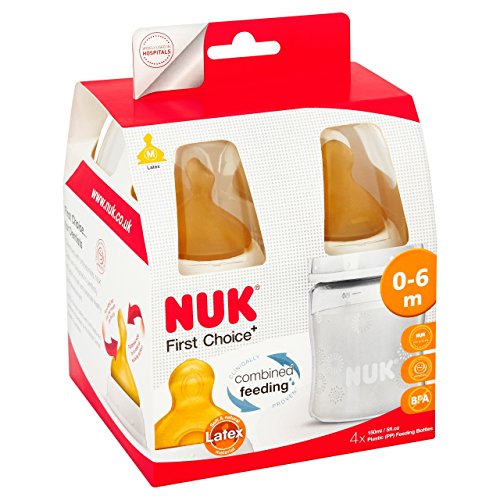 NUK First Choice Bottle Latex Teat (Size 1, 0 to 6 m, 150 ml, Pack of 4)