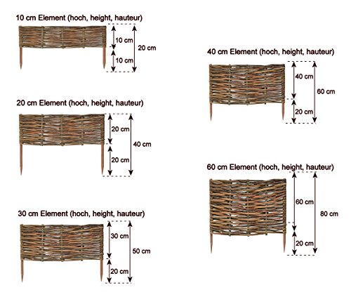 Natürliche Beeteinfassung: 1 Element (40cm hoch) – Steckzaun in 25 verschiedenen Größen, Rasenkante, Weidenzaun – imprägniert, Länge:100cm - 7