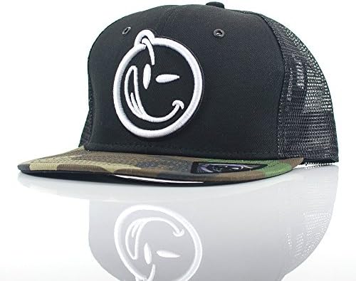 New Yums Smiley Face 'Classic Outline Trucker' Black/Camo/White Snapback Cap