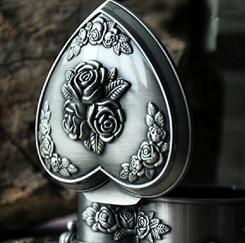 Unendlich U Luxus Prinzessin Schmuckbox mit Vintage Style Antique klein Herz und liebe Rose mit Schmuckkästchen für Damen/Mädchen,Reines Zinn-Schmuckstück,Silber - 3