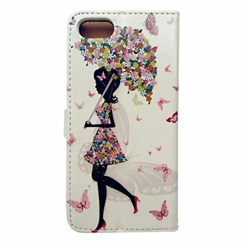 MUTOUREN iPhone 7 Brieftasche Flip Case Cover – PU Leder Bookstyle Klapphülle Wallet Case für iPhone 7 (4.7 Zoll) Portemonnaie Hülle Schutz Ultra Dünn Handy Tasche Geldboerse Schutzhülle – Schön Mädchen Blumen-Fee + Metall Stylus Pen - 3