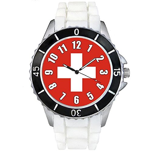 Schweiz Lnder Flaggen Uhr Unisex Erwachsene mit Silikonarmband Schweiz Lnder Flaggen Uhr Unisex Erwachsene mit Silikonarmband