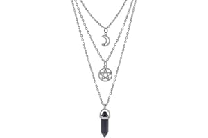 MJARTORIA Moon Pentagram Necklace Multi layer Necklace Gothic Charm Pendant Alloy Necklace Set for Women Girl Valentine's Day Mothers Day Gifts