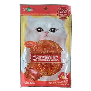 Cataholic | Cat Treats | Temptation Flavors Available with Multi-Packs (Neko Cat Soft Chicken Jerky Sliced, 30 gm) and Best Treat to Train Your pet Easily| Breeds of Cats can use it