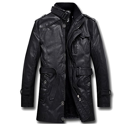 Winmate new Mens Leather Biker Jacket Black Vintage Look Biker Style Crinkle Retro Jackets Coats Black L to 3XL