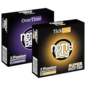 NOTTY BOY Extra Dotted 1500 More Dots And Climax Delay Longlasting Safe Condoms pack (3sx2, 6 sheets)