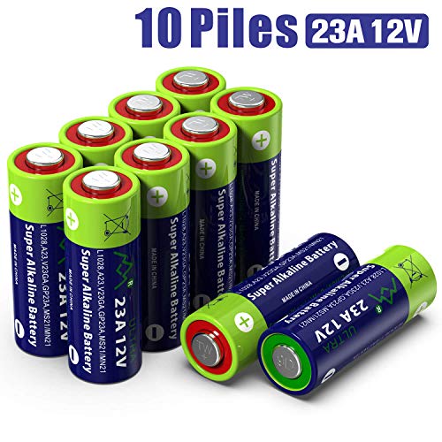 Alcaline 23A MN21 Batterie 12 V sans Mercure, 10 pièces en Pack Multi-économie (A23 / V23GA / LRV08 / 8LR932) conçue pour Les télécommandes, Les Cloches sans Fil et Les systèmes de sécurité