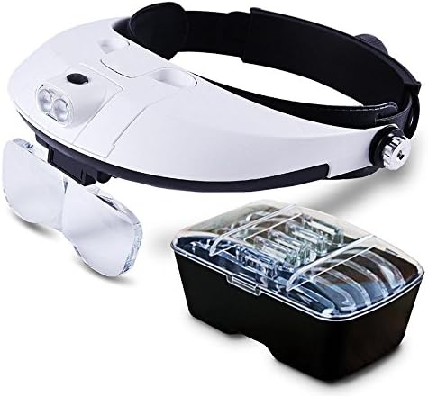 Cafego Headhand Adjustable Magnifying Glass 1.0X 1.5X 2.0X 2.5X 3.5X Magnifying Glass with 2 LED Lights Headset Dental Surgical Magnifying Glasses