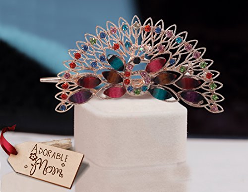 TIED RIBBONS Multicolour Metal Peacock Hair Clip with Wooden Tag