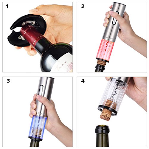 Automatisch Elektrischer Weinöffner Flaschenöffner Korkenzieher mit Folienschneider Wein Stopfen LED Beleuchtet Silber - 8