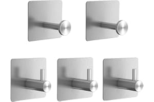 YHTSPORT Ganci Adesivi Bagno cucina, Ganci Portasciugamani in Acciaio Inox, 5 Pezzi Appendi Accappatoio Bagno, Gancio Accappatoio Doccia Senza Forare, Gancio Appendiabiti da Parete Autoadesivo