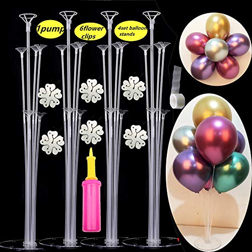 foci cozi 4 Ensembles de kit de Support de Ballon Transparent avec Support de Table de Table décoration de Ballon pour Une fête d'anniversaire, Une fête de Mariage avec 1 Pompe