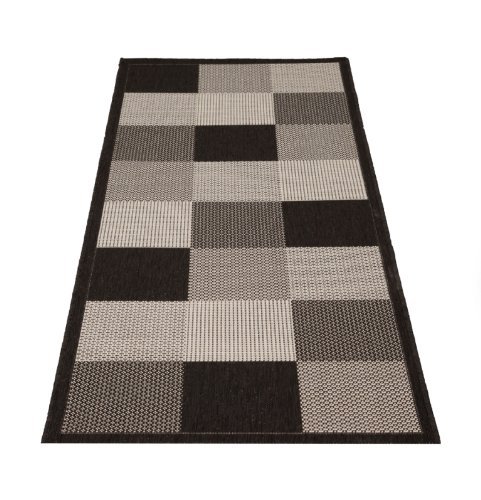 Küchenläufer Flachgewebeteppich Karo Design grau 80x200cm