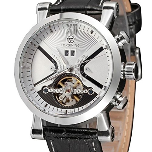 Preisvergleich Produktbild PIXNOR Mechanische Automatik Quarz-Armbanduhr Datumsanzeige Skelett Kunstleder Herren-Armbanduhr