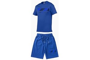 QYBFMSM Hombre Camiseta Trapstar Manga Corta Pantalónes Cortos Conjunto Chándal Hombre Verano con Impreso Logo Trapstar Chándal Cuello Redondo Chándal Hombre y Mujeres Set