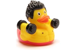 DUCKSHOP Bodybuilding piszcząca kaczka I kaczka kąpielowa I dł.: 8,5 cm I w zestawie breloczek do kluczy z kaczką kąpielową w zestawie