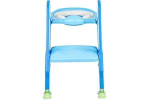 QOWRKRQ Siège de Toilette pour Enfants Pliable Et Réglable, Siège de Toilette échelle marches avec Marches Larges et Antidérapantes, Lunette de Toilette Rembourré Confortable (bleu clair + bleu)