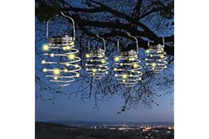 Garden Mile Lot de 4 lanternes solaires à LED blanches avec effet spirale - Lanternes solaires LED en cuivre à suspendre pour fête, mariage, décoration de jardin (lumière spirale)