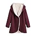 Produktbild TianWlio Mäntel Herbst Winter Damen Jacken Parka Warme Jacken Strickjacken Winter Gebogener Saum Longline Kunstpelz Sherpa Fleece Hoodie Mantel rot L