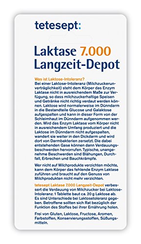 tetesept Laktase 7.000 Langzeit-Depot – Mit 4 Stunden Langzeit-Depot - kontinuierlicher Laktoseabbau in Magen & Darm - wirkt sofort – 1 Dose à 90 Stück [Nahrungsergänzungsmittel]