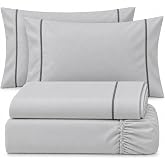 Col &amp; Cor 100% Cotton 4 Piece Sheet Set | 180 Bed, Grey | 200 thread count combed cotton, contrasting living, 4 pieces: top s