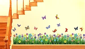 Decals Design Walking in The Garden Flower Wall Sticker (PVC Vinyl, 70 cm x 25 cm), Multicolour