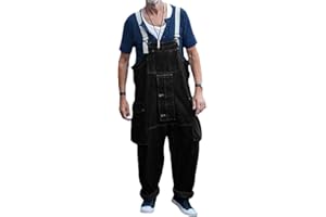 Minetom Jeans Salopette Uomo Sciolto Salopette Pantaloni Tuta in Denim Salopette Casual Lavoro Overall retrò Salopette
