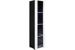 ‎MB MUEBLES BONITOS MB Muebles Bonitos | Vitrinenschrank Luke V5 | Breite 40 x Höhe 167 x Tiefe 29 cm | Glänzendes Melamin | Mit Standardfüße | Schwarz und Weiß