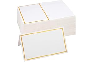 FLOTRUTE 100 Stück Tischkarten, Tischkarten für Hochzeiten, Gefaltete Tischnamen Platzkarten, Blanko Kleine Namenskarten mit Goldfolienrand für Hochzeit, Bankett, Abendessen, Party und Festival (8.5 x 10 cm)