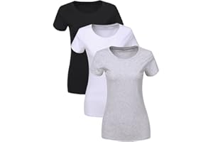 LiKing T-Shirt Donna Maglietta con Scollo Rotondo Cotone Maniche Corte Tee Top Pacco da 1/3 6101