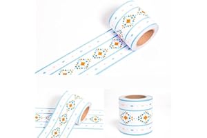 DOSTEAR Friso Para Pared Cenefas Adhesivas BañO Cocina de Papel Para Paredes 3d Infantiles Decorativas Pintado Cocina Vinilo Autoadhesivo Impermeable Geometría azul 12 X 1000cm