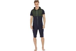 QIYUANT Pijama Corto Hombre Verano Una Pieza Pijamas Mono Entero con Capucha Manga Cortas Verano Jumpsuit Adulto Onesie Ropa de Casa Dormir