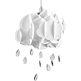 White Layered Rain Cloud Ceiling Pendant Light Shade with Acrylic Jewel Raindrop Water Droplets - Complete with a 6w LED GLS Bulb [3000K Warm White]