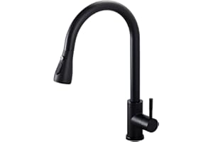 ABRVUAHM Kitchen Sink Taps Mixer with Pull Out Spray, Pull Down Stainless Steel Kitchen Taps for Kitchen Single Lever, High Arc 360° Swivel 3 Spray Modes Kitchen Faucet-Matte Black