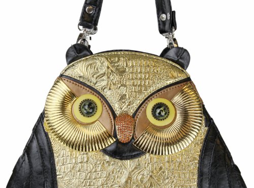 DESIGNER VINTAGE STYLE 3D OWL SHAPE Black GOLD SPARKLY RUFFLE HAND BAG PURSE