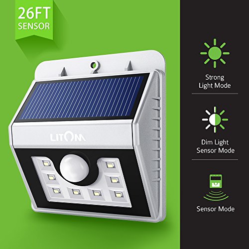 Litom Solarleuchten, Solar Wandleuchte,Solar Außenleuchte 8 helle LED drahtlose Solarleuchte fürGarten, Zaun, Garten, Garten Deko, Garage, Treppe usw. Silber 2 Stück - 2
