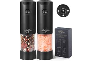 Sangcon Elektrische Salz und Pfeffermühlen Set - batteriebetriebener Salz-und Pfeffermühle mit LED-Licht - Einhandbedienung-Einstellbare Grobheit Geeignet für Küchen Grillabende