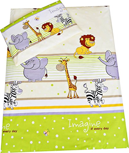 Babies-Island A 2 Piece Bedding Set Pillowcase+Duvet Cover For Baby Toddler To Fit Cot/Cot Bed - GREEN ZOO IMAGINE (120x150cm)