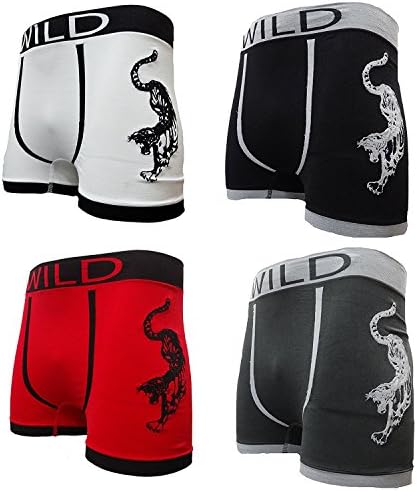 Clossy 3 Pairs Mens Wild Print Seamless Boxer Shorts Trunks Briefs Adults Designer Boxers S-XL (Medium, Wild 1)
