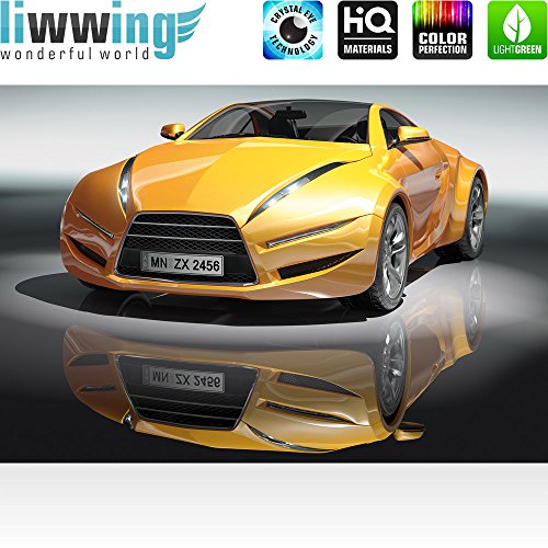 Fototapete 254×184 cm PREMIUM Wand Foto Tapete Wand Bild Papiertapete – Autos Tapete Sportwagen Auto Spiegelung gelb – no. 1591 - 2