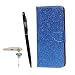 Produktbild Samsung Galaxy A7 ( 2017 ) Hülle, Samsung Galaxy A7 ( 2017 ) Schutzhülle, Alfort 3 in 1 Lederhülle Bling Glitter Fashion Design Premium PU Leder Hohe Qualität Tasche Case Cover Kasten Abdeckung Wallet für Samsung Galaxy A7 ( 2017 ) 5.7" Smartphone Funktion Standfunktion Unterstützte Telefone und Magnetverschluss ( Blau ) + Alfort Schwarz Stylus Pen + Netter Staub Stecker