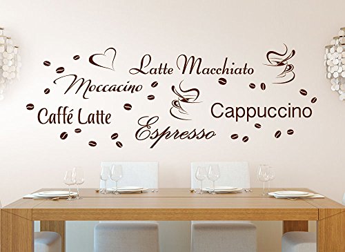Wandora G006 Küche Latte Macchiato Moccacino Cappuccino Espresso Caffe Latte Kaffeebohnen Wandaufkleber Wandsticker braun Kreativset - 2