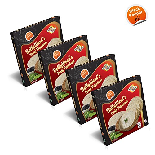 4x BollyWood's Party Papadams Black Pepper - Hot von Raja Tiger, 100 Gramm, Authentisch und nach original indischer Rezeptur- Erstmals in Europa - Die neuen Bolly Chips Cracker - Pimp up your food !