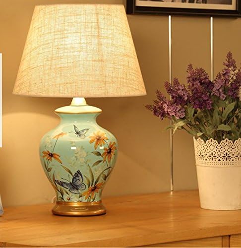 Ceramic bedroom, bedside table lamp,[B] button switch Chlorophytum