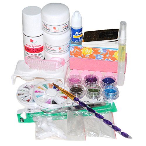 Fashion Gallery Acrylic Powder Liquid Nail Art Brush Form Glue UV Glitter Tips Set