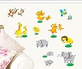 ufengke® Glücklich Zoo Schönen Tiere Affen Bären Flusspferde und Elefanten Löwen Kängurus Wandsticker,Kinderzimmer Babyzimmer Entfernbare Wandtattoos Wandbilder