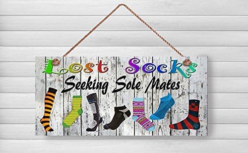Norma Lily Sole Mate Wood Sign, Lost Socks Seeking A Sole Mate Plaque, Romantic Wooden Sings with Sayings, 5 x 10 Sign Wooden Sign.