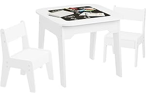 WOLTU Table Enfant avec 2 Chaises, Table Enfant avec Rangement, Plateau Réversible en Double Face, Blanc